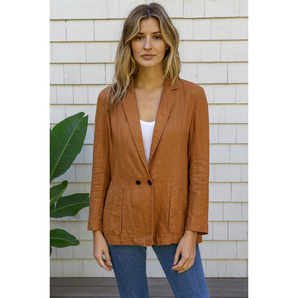 Jenni Kayne Brown Linen Jacket Blazer  Women's Size Small